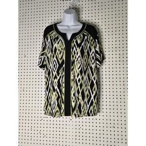 Alfred Dunner Green and Black Blouse with Triangles XL